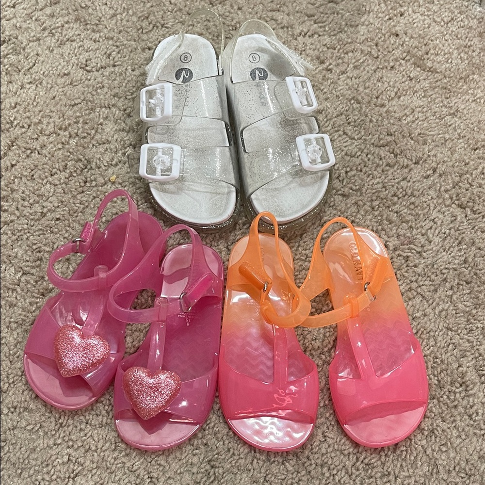 Old Navy Kids Glitter Sandals - Silver, Pink, and Orange
